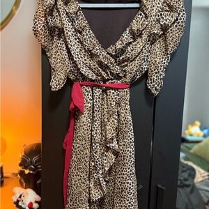 Costa Blanca Animal Print Dress with Red Accent